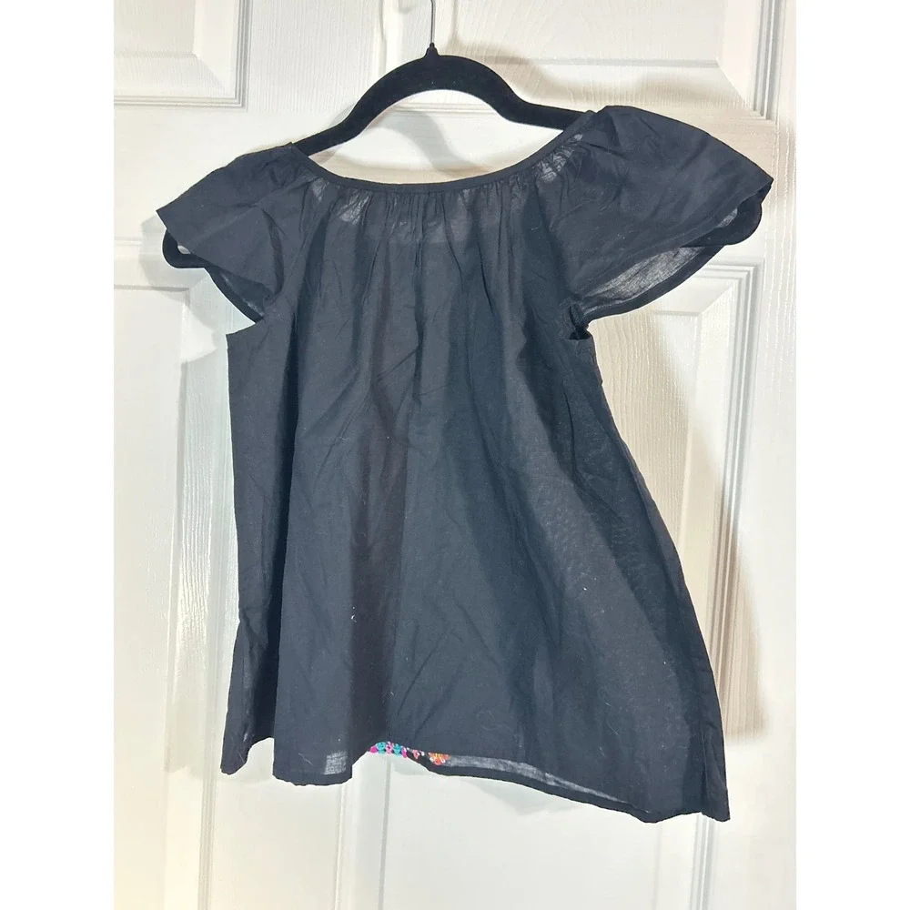The Childrens Place‎ Embroidered Top Girls M 7/8 Black Boho Summer Blouse